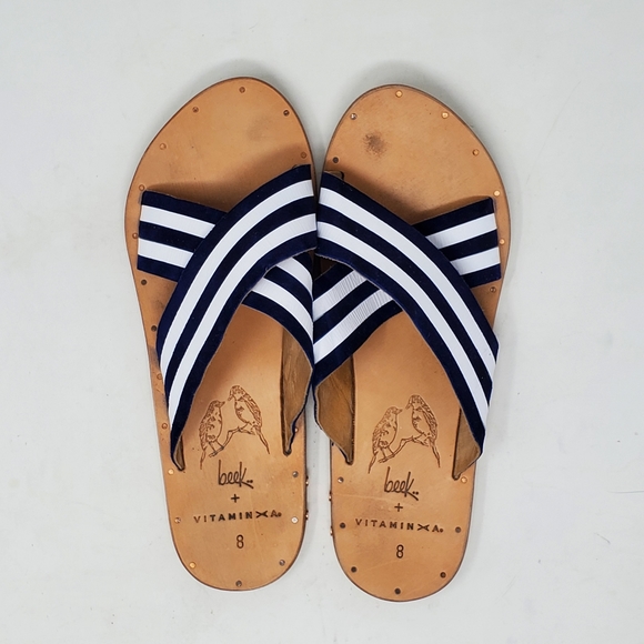 Beek Shoes - BEEK + VITAMIN A Palila Stripe Leather Slides Size 8